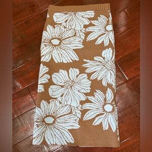 Promesa Brown Midi Skirt with White Floral Jacquard